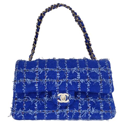 chanel blue tweed bag